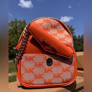 Michael Kors Orange Jacquard Mini Backpack Wallet 2-in-1 NWT
